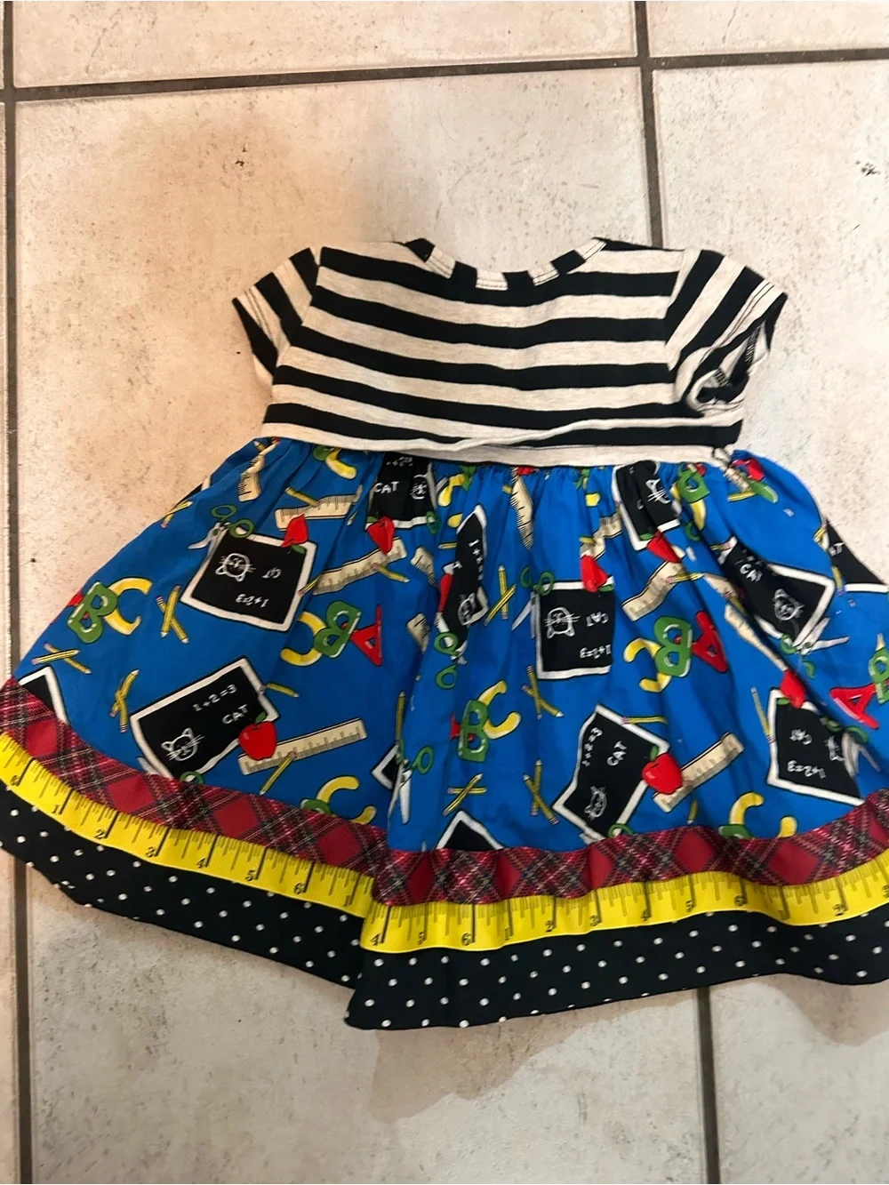 Bonnie Baby 12 M Girls Striped Top School-Themed Blue Skirt Dress Back to School